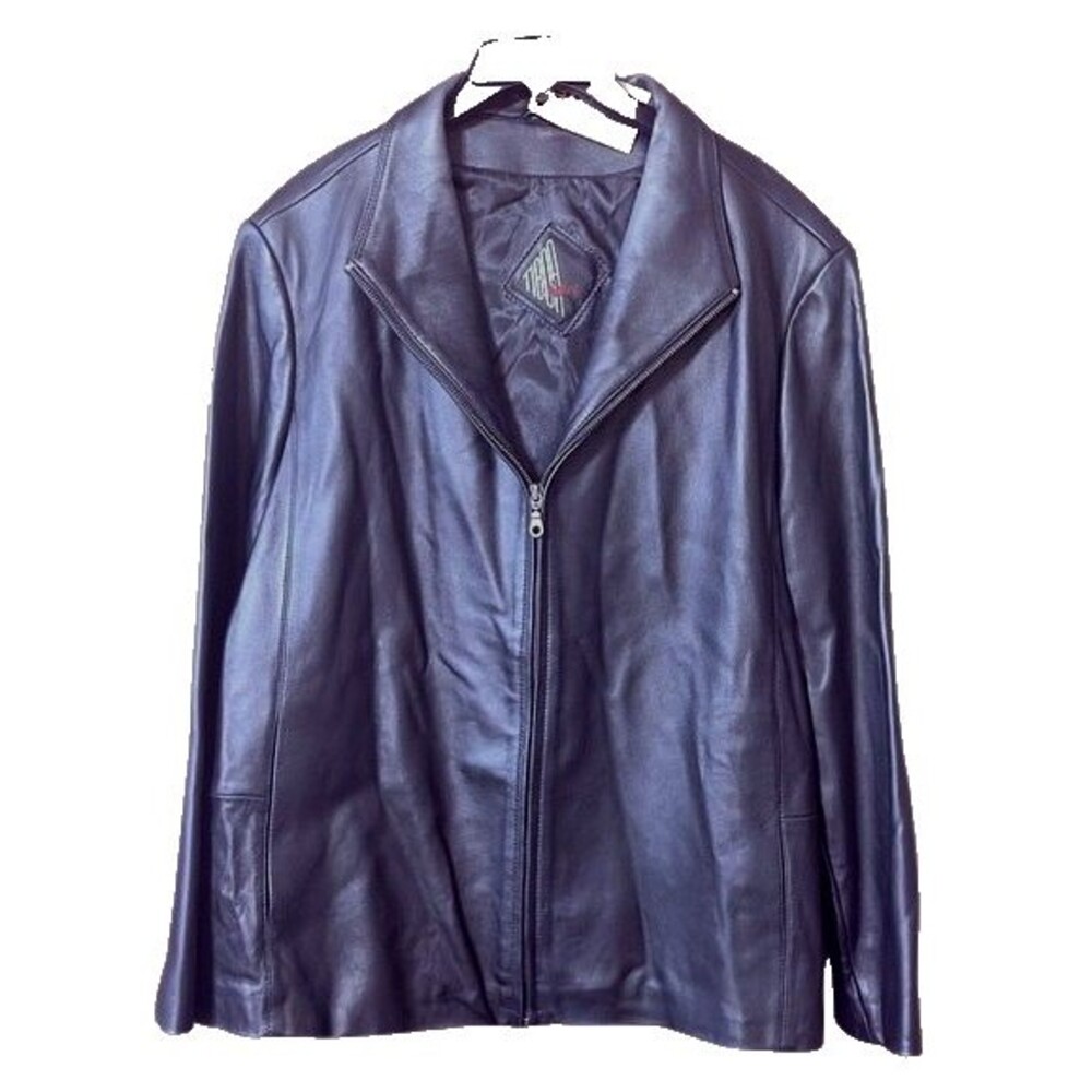 TIBOA Leather Jacket Womens 2x Black Genuine Leather Zip Collared Lined Pockets
